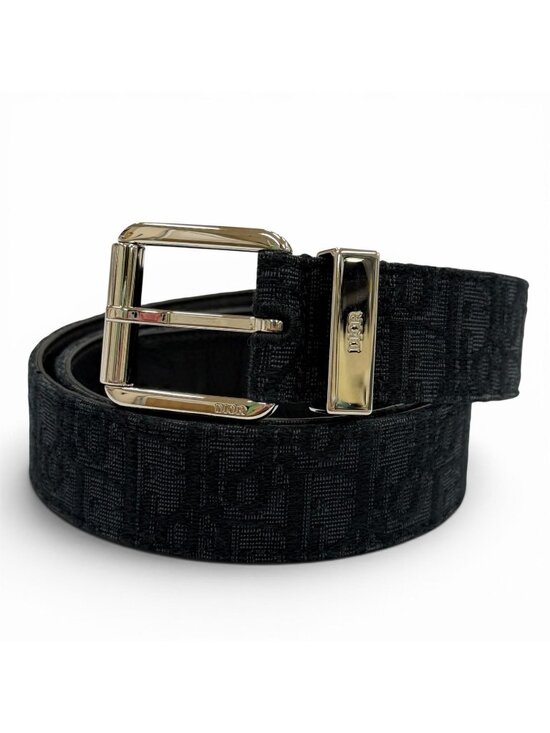 Dior Homme Canvas Leather Oblique Pin Buckle Belt Black Silver main image 10